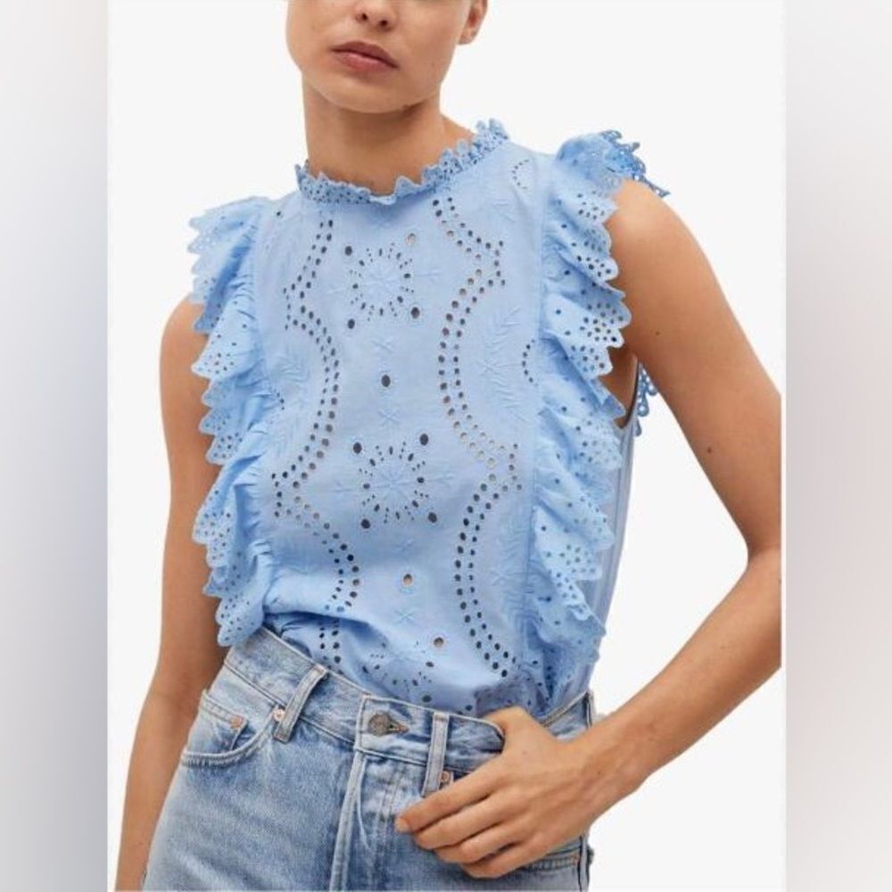 MANGO | Openwork Cotton Top in White | XS